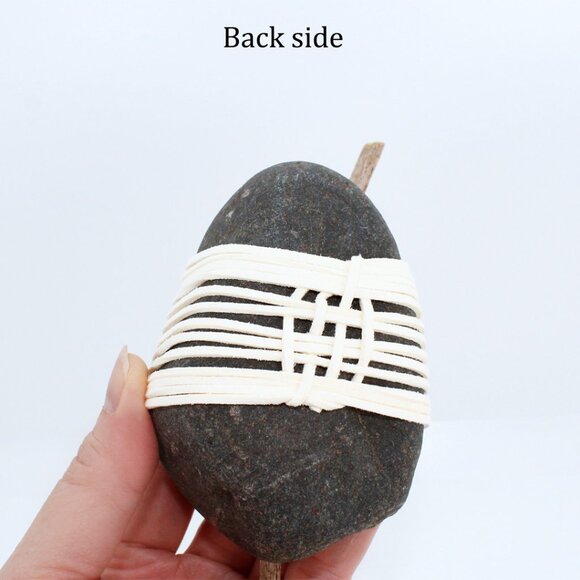"Beauty in Eternity" Zen home decor - Wrapped Rock with twig handmade in Canada - Picture 4 of 7
